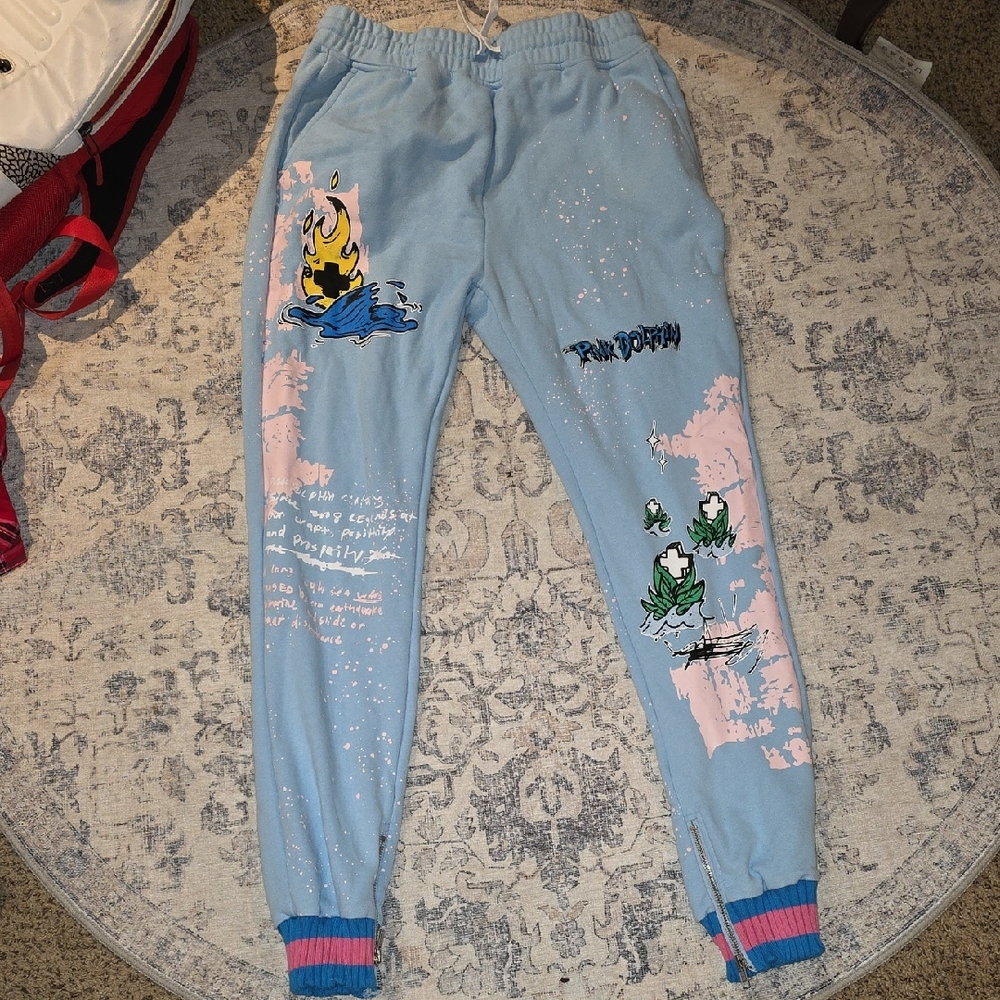 Pink Dolphin Light Blue Graphic Sweatpants